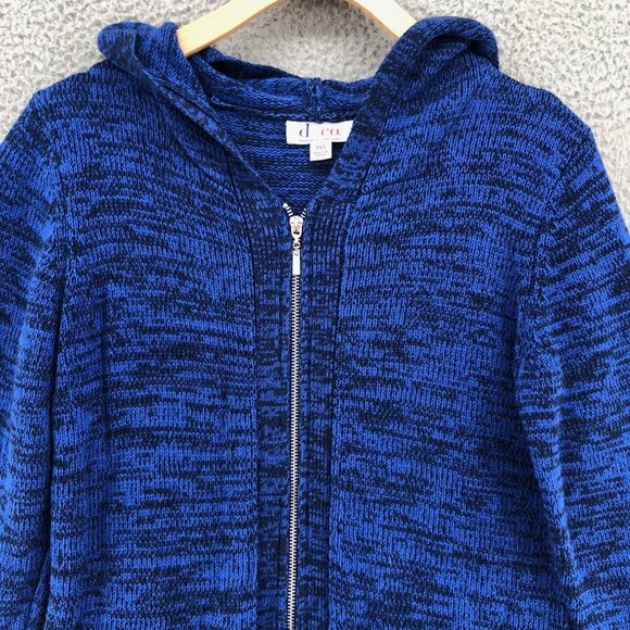 D & Co Sweater Womens XXS Blue Marled Cardigan Full Zip Hooded Pockets Lounge - Picture 3 of 10